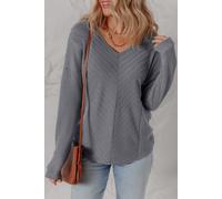 Strukturiertes V-Ausschnitt Langarmshirt XL