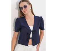 Strukturiertes V-Ausschnitt Leinen-Mix Crop Top XL