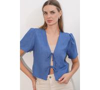 Strukturiertes V-Ausschnitt Leinen-Mix Crop Top XL