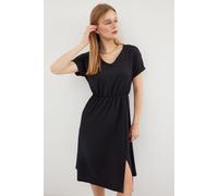 Strukturiertes V-Ausschnitt Midi-Strickkleid mit Schlitz