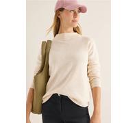 Cecil Strickpullover Strukturmix Damen 100% Baumwolle Rundhals Oat Milk Beige Melange Gr. L (42)