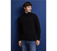 Stehkragenpullover STREET ONE MEN, Herren, Gr. XL44, schwarz, Web, 100% Baumwolle, unifarben, normal normal, hoch geschlossener Ausschnitt, Bündchen, Pullover, aus reiner Baumwolle (55492700-XL) schwa