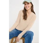 Strickpullover CECIL, Damen, Gr. L (42), pearl beige, Strick, Obermaterial: 75% Baumwolle, 25% Polyester, unifarben, lässig geschnitten hüftbedeckend, V-Ausschnitt, abgerundeter Saum, Pullover Strickp