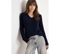 Strickpullover CECIL, Damen, Gr. XL (44), universal blau, Web, 75% Baumwolle, 25% Polyester, unifarben, normal normal, V-Ausschnitt, normaler Saum, Pullover Strickpullover, mit abgerundetem V-Ausschni