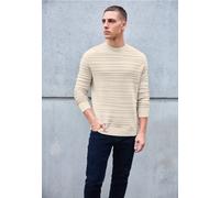 Rundhalspullover STREET ONE MEN, Herren, Gr. S (38), beige (tender beige melange), Web, 50% Baumwolle, 50% Polyacryl, gestreift, normal normal, Rundhals, Rippbündchen, Pullover Rundhalspullover, mit S