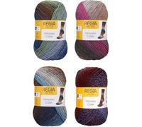 Strumpfwolle - 6fädig- Regia - Colorfarben - Sockenwolle Set 4x150gr Knaul - 375 m Lauflänge pro Knaul - filzfrei und superwash (Regia Set 2)