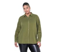 Studio Untold Damen große Größen Übergrößen Plus Size Hemdbluse, Straight Shape, Stickerei, Langarm Oliv 50+ 849732642-50+