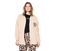 Studio Untold Damen große Größen Übergrößen Plus Size Musselin Bluse, Oversized, Tasche mit Leo-Patch beige 42+ 839023300-42+