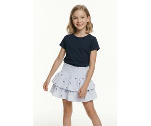 Stufenrock TOMMY HILFIGER "STAR STRIPES SKIRT", Mädchen, Gr. 10 (140), sweet blau stripes, Popeline, Obermaterial: 100% Baumwolle, bestickt, gestreift, regular fit kurz, Röcke, Kinder bis 16 Jahre, ge