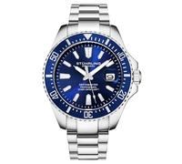 Stuhrling Depthmaster Herrenuhr 42 mm, Taucheruhr Herren aus Edelstahl mit blauem Zifferblatt, Quarzuhr, 10 ATM wasserdicht, Leuchtzeiger, Sicherheitsfaltschließe