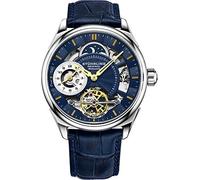 Stuhrling Herren-Armbanduhr, Automatik, Edelstahl, Skelett, mit Duellzeitanzeige, AM/PM-Anzeige, Blau, Mechanisch