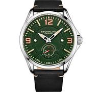 Stuhrling Original Aviator Herrenuhr - Strukturierte analoge Zifferblattuhr in Schwarz, Zifferblatt in Sekundenschnelle, lässiges genähtes Lederband, 3934 Mens Watches Collection (Grün)