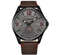 Stuhrling Original Aviator Herrenuhr - Strukturierte analoge Zifferblattuhr in Schwarz, Zifferblatt in Sekundenschnelle, lässiges genähtes Lederband, 3934 Mens Watches Collection (Grey)