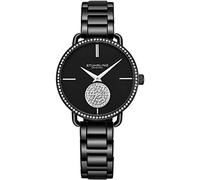 Stuhrling Original Damenuhr Krystal Diamond Analog Zifferblatt und Lünette, Edelstahlarmband 3909 Uhren für Damen Kollektion (Black)