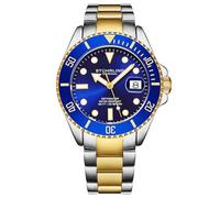 Stuhrling Original Depthmaster Herrenuhr 40 mm, Edelstahl Armbanduhr Herren mit blauem Zifferblatt, Quarzuhr mit drehbarer Lünette, Edelstahlarmband, 10 ATM / 100 m wasserdicht