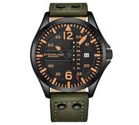 Stuhrling Original Herren Analog Sport Aviator Uhr, Quick-Set Day-Date, Lässiges Lederband (Green)