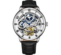 Stuhrling Original Herren-Skelett-Automatikuhr - analoges Zifferblatt, Dualzeit, AM/PM, Sonne und Mond, Herrenarmbanduhr