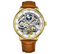 Stuhrling Original Herren-Skelett-Automatikuhr - analoges Zifferblatt, Dualzeit, AM/PM, Sonne und Mond, Herrenarmbanduhr