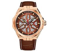 Stuhrling Original Schweizer Automatikuhr - selbstaufziehende Herren-Kleideruhr Herren Leder-Armbanduhr mechanische Skelett-Uhren für Herren braun