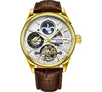Stuhrling Original Skeleton Dress Analoguhr für Herren, automatische mechanische Armbanduhr, vergoldet/Edelstahl, Armband aus echtem Kalbsleder