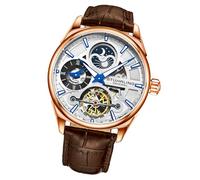 Stuhrling Original Skeleton Dress Analoguhr für Herren, automatische mechanische Armbanduhr, vergoldet/Edelstahl, Armband aus echtem Kalbsleder