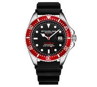 Stuhrling Original Taucheruhr für Herren - Pro Diving Watch - Sportuhren für Herren mit verschraubter Krone wasserdichte Uhr 330 Ft.- Schwarz Analoge Gummiuhr, Quarzuhrwerk (Rot)