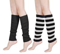 Stulpen damen, Beinwärmer Socken Schwarz und Weiß Streifen Knöchelwärmer Weiche Schwarz Gestrickte Beinwärmer Cosy High Boot Manschetten für Mädchen und Damen (beinwärmer, Schwarz,Schwarz und Weiß)