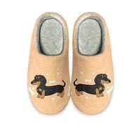 STUOARTE Damen-Hausschuhe, bequem, leicht, flauschig, gemütlich, warm, für den Innenbereich, rutschfest, flauschig, Baumwolle, Hausschuhe für Damen und Mädchen, Cartoon-Dackel, Gelb, 39.5/40 EU