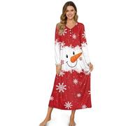 STUOARTE Weihnachtliches Schneemann-Schneeflocken-Druck, langärmelige Nachthemden, volle Länge, Schlafshirts, Knopfleiste, weiche lange Damen-Schlafshirts, Größe S