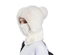 Sturmhaube Merinowolle Balaclava Damen Strickmützen Kapuzenschal Damen Ski Schal WinterMütze Warm FahrradMütze 3-in-1-Mütze Gesichtsmaske und Schal Buff Schlauchschal Mit Kapuze