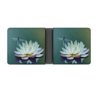 STVNKML Französische Bulldogge Geldbörse aus Leder mit 2 versteckten Taschen, 6 Kartenfächern, schlanke Brieftaschen für Bargeld, Karten und Ausweise, Libelle mit Seerose, Einheitsgröße, Modern