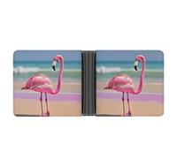 STVNKML Geldbörse aus Leder mit violettem Rosenmuster, 2 versteckte Taschen, 6 Kartenfächer, schlanke Brieftaschen für Bargeld, Karten und Ausweise, Ein rosa Flamingo am Strand, Einheitsgröße, Modern