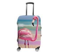 STVNKML Gepäckabdeckung, Kofferschutz, 1 rosa Flamingo am Strand, waschbar, elastisch, kratzfest, doppelseitig mit Reißverschluss, für 48,3 - 81,3 cm Gepäck, weiß, M, Blumen und Tiere