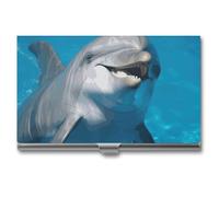 STVNKML Visitenkartenetui mit Delphin mit einem Lächeln, Aluminiumlegierung, Namenskartenhalter, schlanke Brieftasche, Visitenkartenhalter, Kreditkartenhalter für Damen und Herren, Stil,
