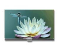 STVNKML Visitenkartenetui mit Libelle mit Seerose, Aluminiumlegierung, Namenskartenhalter, schlanke Brieftasche, Visitenkartenhalter, Kreditkartenhalter für Damen und Herren, Stil, Einheitsgröße,