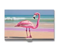 STVNKML Visitenkartenhalter aus Aluminiumlegierung, Motiv: Flamingo am Strand, schlankes Design, Einheitsgröße, Stil:, Einheitsgröße