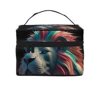 STVYUKL Make-up-Tasche für Damen, abstrakte 3D-Kunst-Löwe, wasserdicht, tragbar, Reise-Kosmetiktasche, große Kapazität, Kulturbeutel, Tragegriff oben, Reißverschluss, Make-up-Organizer