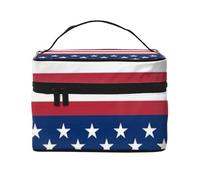 STVYUKL Make-up-Tasche für Damen, Motiv: amerikanische Flagge, Sterne, Streifen, wasserdicht, tragbar, Reise-Kosmetiktasche, großes Fassungsvermögen, Kulturbeutel mit Tragegriff oben, Reißverschluss
