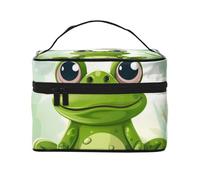 STVYUKL Make-up-Tasche für Damen, Motiv: Frosch im Teich, wasserdicht, tragbar, Reise-Kosmetiktasche, großes Fassungsvermögen, Kulturbeutel mit Tragegriff oben, mit Reißverschluss
