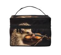 STVYUKL Make-up-Tasche für Damen, Motiv: Igel, Musik, Violine, wasserdicht, tragbar, Reise-Kosmetiktasche, großes Fassungsvermögen, Kulturbeutel, Tragegriff oben, Reißverschluss, Make-up-Organizer