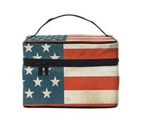 STVYUKL Make-up-Tasche für Damen, Vintage-Stil, amerikanische Flagge, wasserdicht, tragbar, Reise-Kosmetiktasche, großes Fassungsvermögen, Kulturbeutel mit Tragegriff oben, Reißverschluss