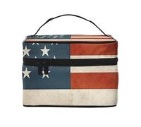 STVYUKL Make-up-Tasche für Damen, Vintage-Stil, amerikanische Flagge, wasserdicht, tragbar, Reise-Kosmetiktasche, großes Fassungsvermögen, Kulturbeutel mit Tragegriff oben, Reißverschluss