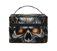 STVYUKL Make-up-Tasche mit coolem Totenkopf-Design für Damen, wasserdicht, tragbar, Reise-Kosmetiktasche, großes Fassungsvermögen, Kulturbeutel mit Tragegriff oben, Reißverschluss
