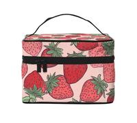 STVYUKL Make-up-Tasche mit Erdbeermuster, wasserdicht, tragbar, Reise-Kosmetiktasche, großes Fassungsvermögen, Kulturbeutel mit Tragegriff oben, Reißverschluss