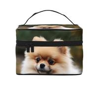 STVYUKL Make-up-Tasche mit kurzhaarigem Zwergspitz, wasserdicht, tragbar, Reise-Kosmetiktasche, große Kapazität, Kulturbeutel mit Tragegriff oben, Reißverschluss, Make-up-Organizer