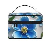 STVYUKL Make-up-Tasche mit Mini-Blumen-Wirbeln, wasserdicht, tragbar, Reise-Kosmetiktasche, großes Fassungsvermögen, Kulturbeutel mit Tragegriff oben, Reißverschluss, Make-up-Organizer, Blau