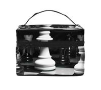 STVYUKL Schach-Make-up-Tasche für Damen, wasserdicht, tragbar, Reise-Kosmetiktasche, großes Fassungsvermögen, Kulturbeutel, Tragegriff oben, Reißverschluss, Make-up-Organizer, Schwarz und Weiß