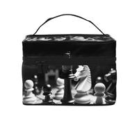 STVYUKL Schach-Make-up-Tasche für Damen, wasserdicht, tragbar, Reise-Kosmetiktasche, großes Fassungsvermögen, Kulturbeutel, Tragegriff oben, Reißverschluss, Make-up-Organizer, Schwarz und Weiß