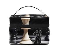 STVYUKL Schach-Make-up-Tasche für Damen, wasserdicht, tragbar, Reise-Kosmetiktasche, großes Fassungsvermögen, Kulturbeutel, Tragegriff oben, Reißverschluss, Make-up-Organizer, Schwarz und Weiß