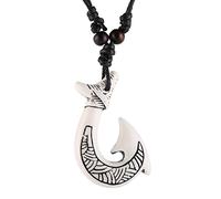 STWTR Hawaiianischer Fischhaken-Anhänger für Herren und Damen, Hanfseil-Kette, Maori Tribal Halskette, 4.8*3.2cm, Material: Kunstharz, nicht bekannt